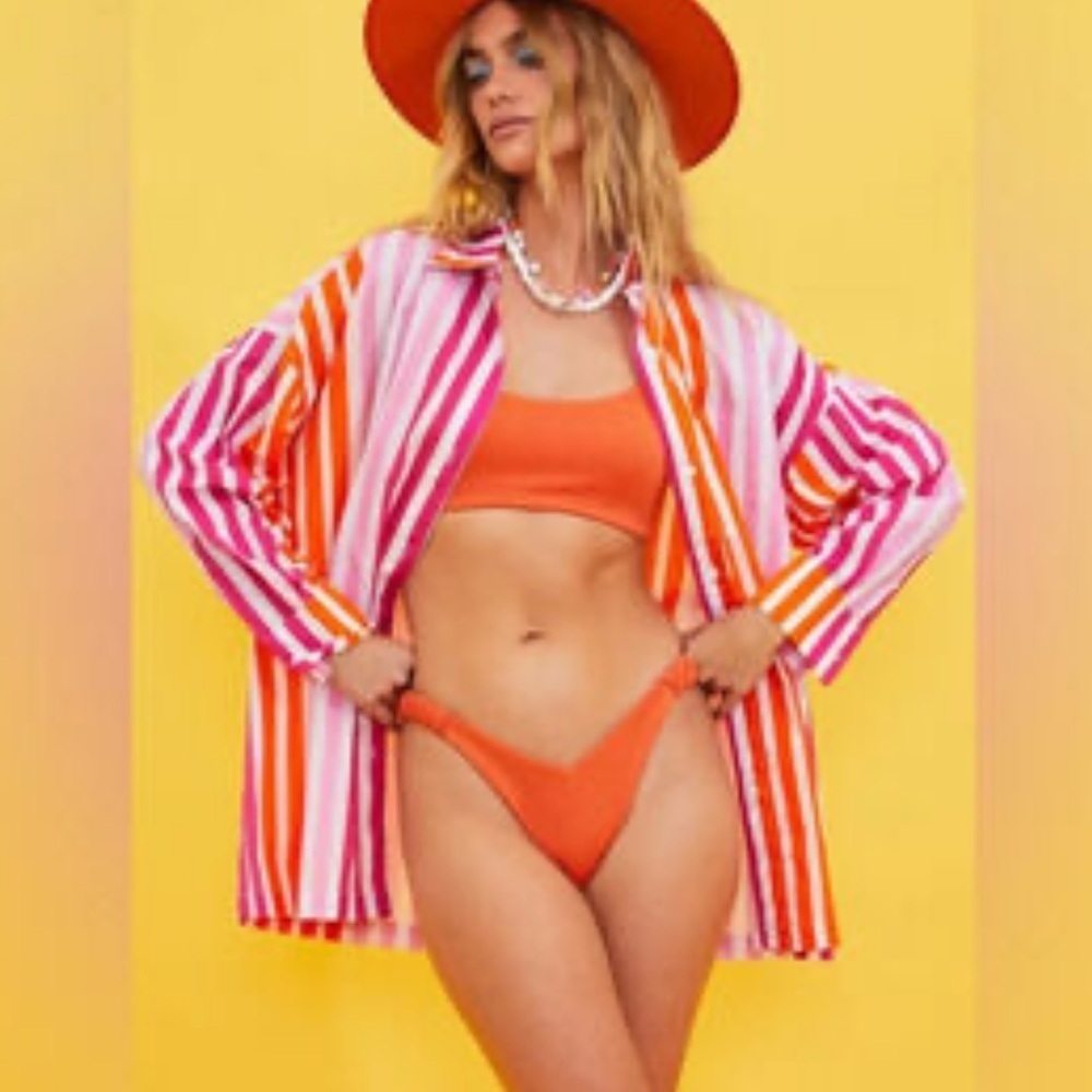 Beach Riot Alexa Swim Coverup Top Striped L/XL